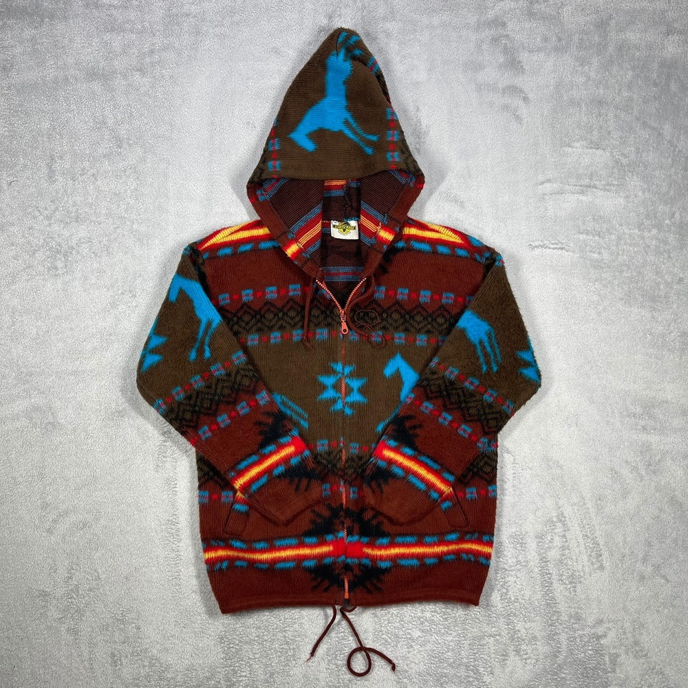 Vintage 90s Earth Ragz Horse Wool Hoodie Small Ecuador Southwestern Western READ